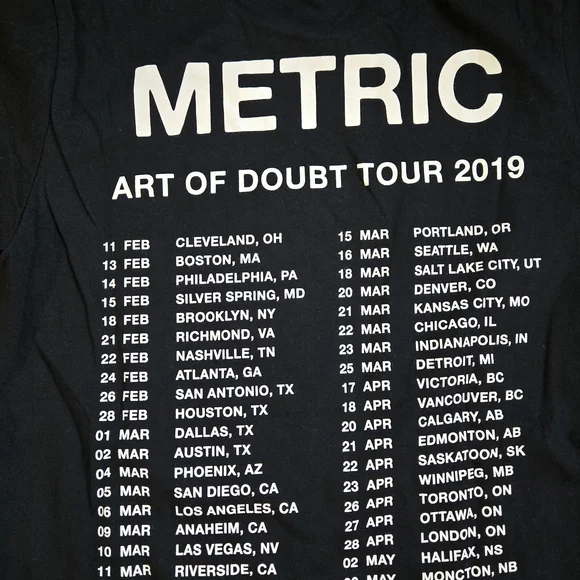 Metric Art Of Doubt Tour 2019 T-shirt - Picture 3 of 3